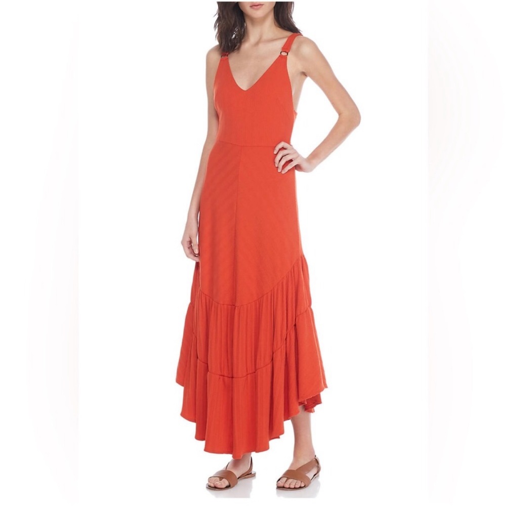 FREE PEOPLE NEW Into You Ribbed Knit Tie back Rust Maxi Dress Size Medium